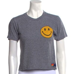 Aviator Nation Smiley‎ Heather Gray Boyfriend Tee Raw Hem XS